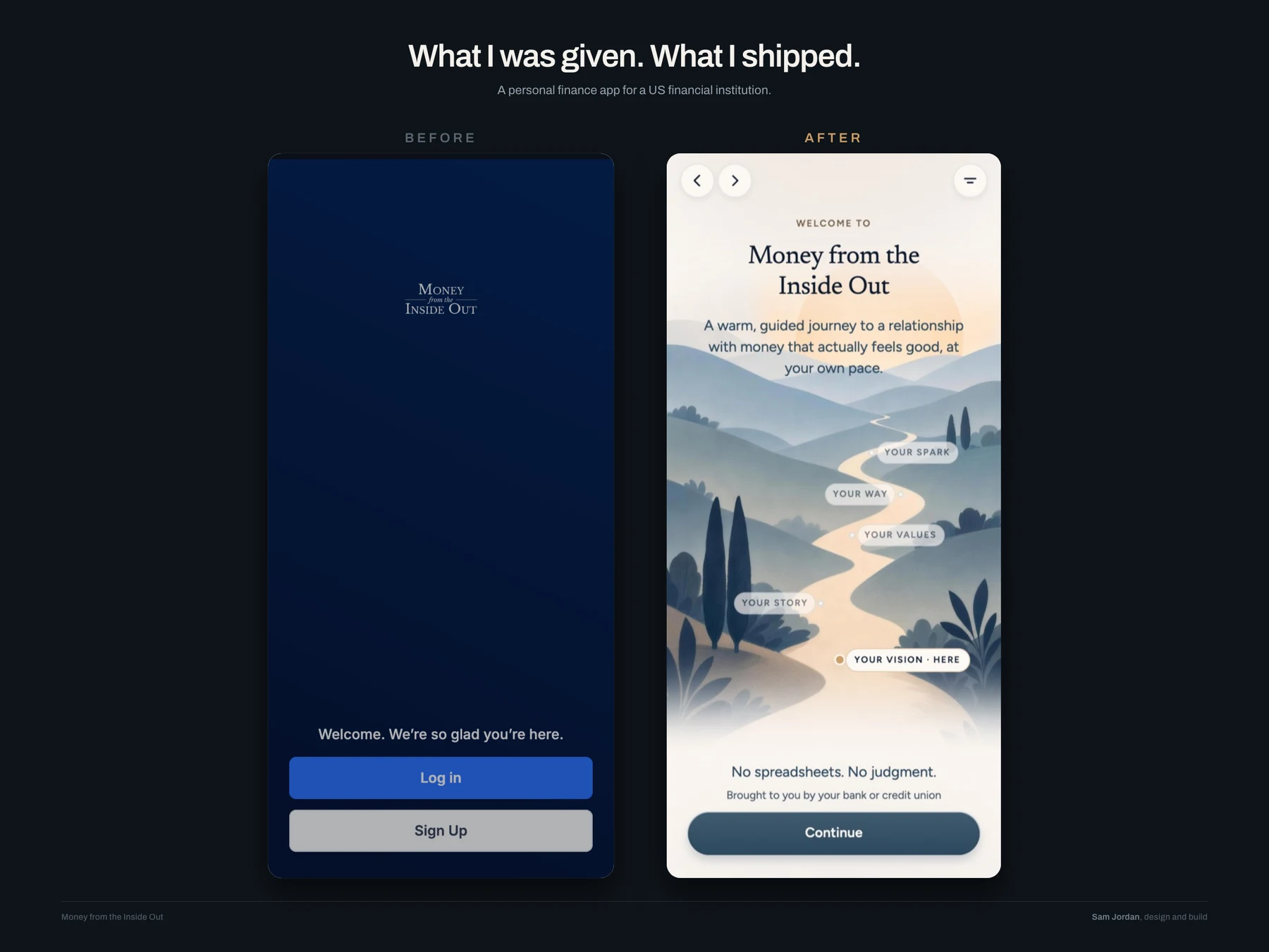 Client-approved before-and-after comparison of the original prototype and the React Native front-end redesign